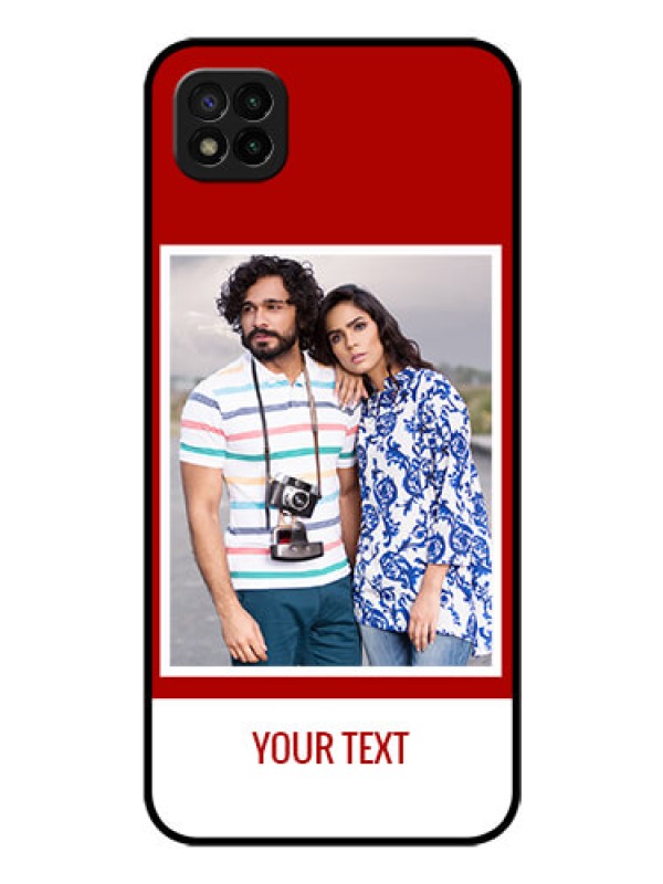 Custom Poco C3 Personalized Glass Phone Case - Simple Red Color Design