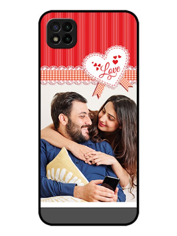 Custom Poco C3 Custom Glass Mobile Case - Red Love Pattern Design