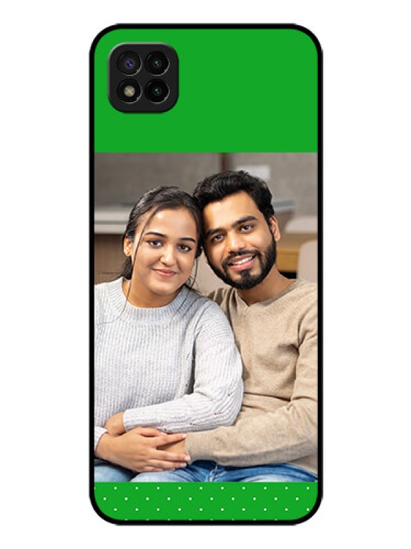 Custom Poco C3 Personalized Glass Phone Case - Green Pattern Design