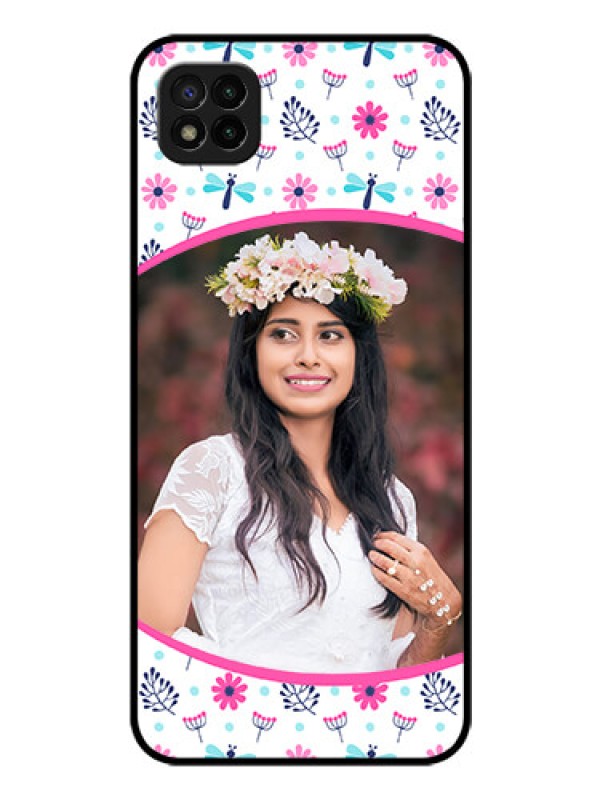 Custom Poco C3 Photo Printing on Glass Case - Colorful Flower Design