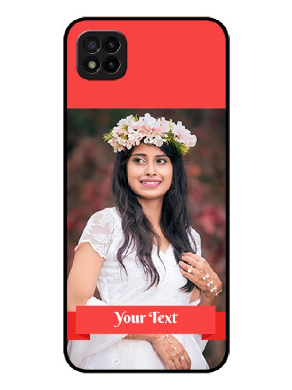 Custom Poco C3 Custom Glass Phone Case - Simple Red Color Design