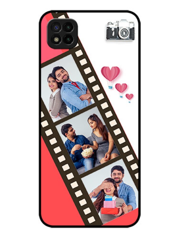 Custom Poco C3 Personalized Glass Phone Case - 3 Image Holder with Film Reel