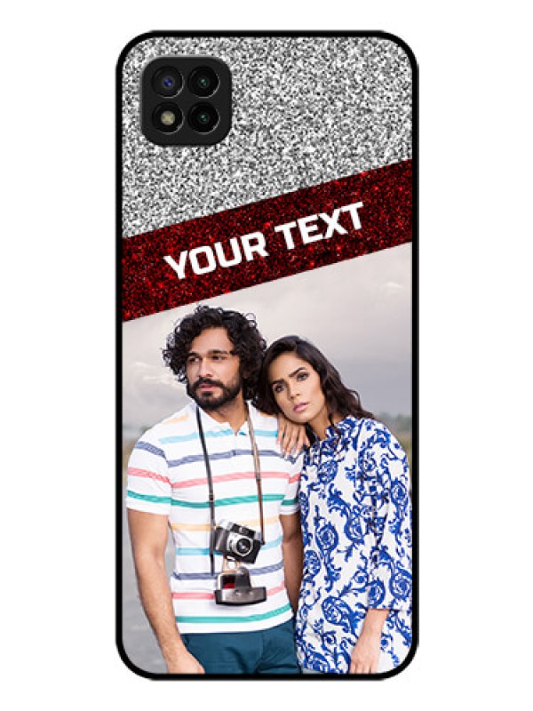 Custom Poco C3 Personalized Glass Phone Case - Image Holder with Glitter Strip Design