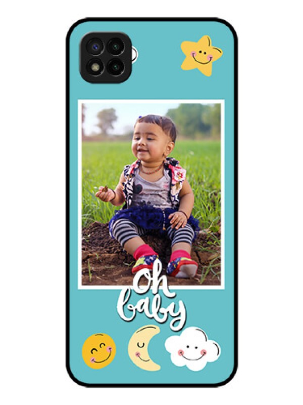 Custom Poco C3 Personalized Glass Phone Case - Smiley Kids Stars Design