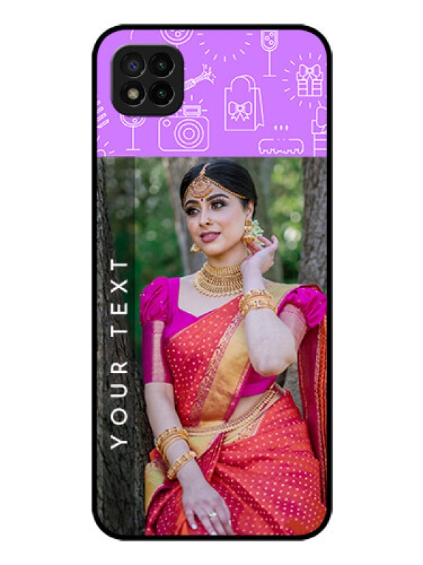 Custom Poco C3 Custom Glass Mobile Case - Birthday Icons Design