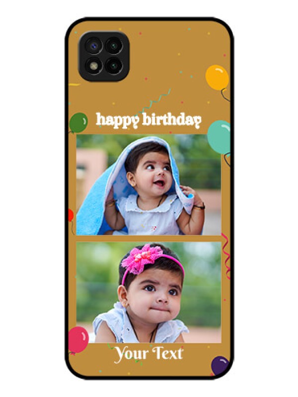 Custom Poco C3 Personalized Glass Phone Case - Image Holder with Birthday Celebrations Design