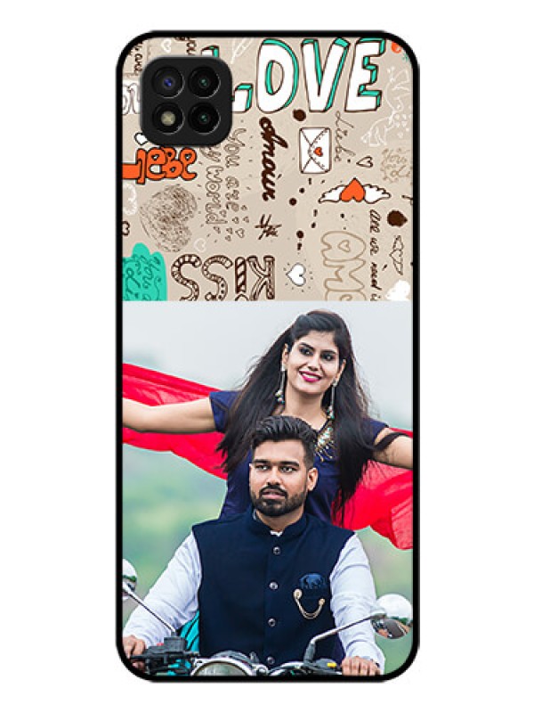 Custom Poco C3 Custom Glass Phone Case - Love Doodle Pattern