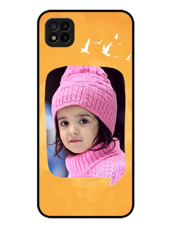 Custom Poco C3 Personalized Glass Phone Case - Water Color Design with Bird Icons