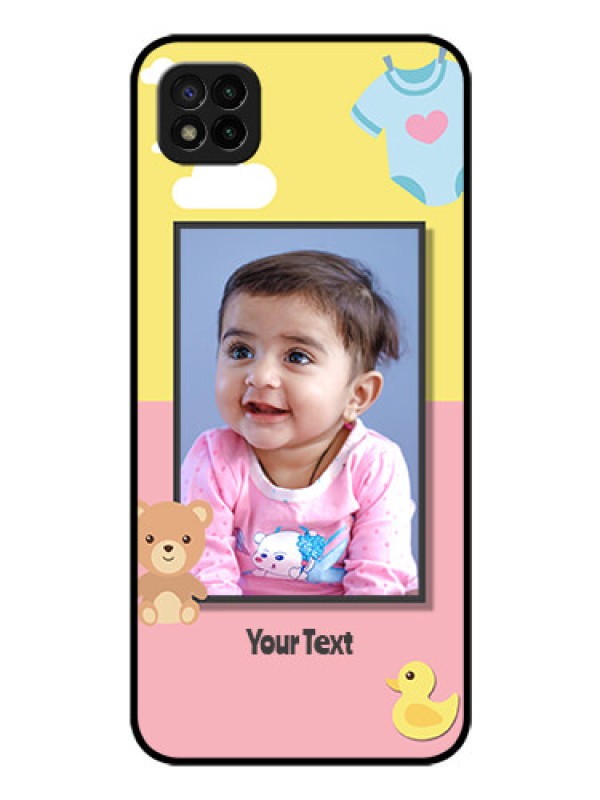Custom Poco C3 Photo Printing on Glass Case - Kids 2 Color Design