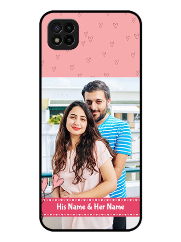 Custom Poco C3 Personalized Glass Phone Case - Love Design Peach Color