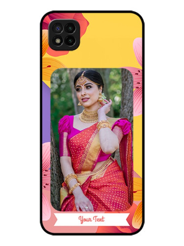 Custom Poco C3 Custom Glass Mobile Case - 3 Image With Vintage Floral Design