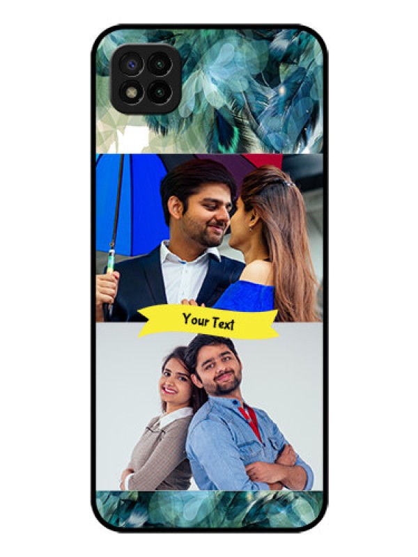 Custom Poco C3 Personalized Glass Phone Case - Image with Boho Peacock Feather Design