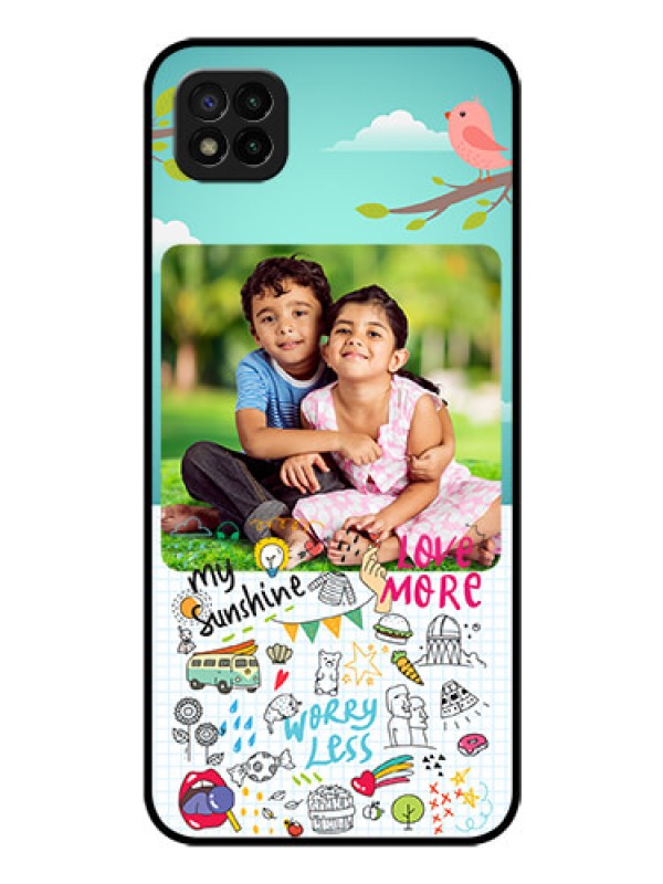 Custom Poco C3 Photo Printing on Glass Case - Doodle love Design
