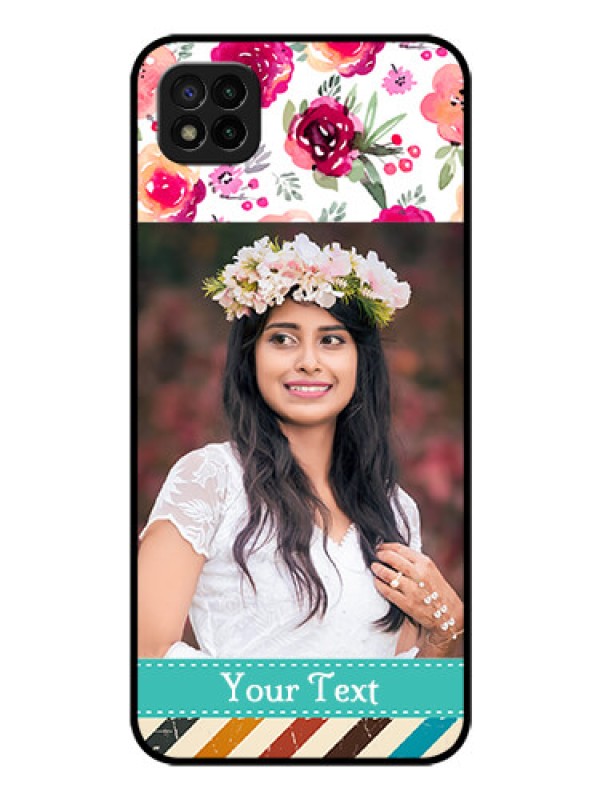 Custom Poco C3 Custom Glass Phone Case - Watercolor Floral Design