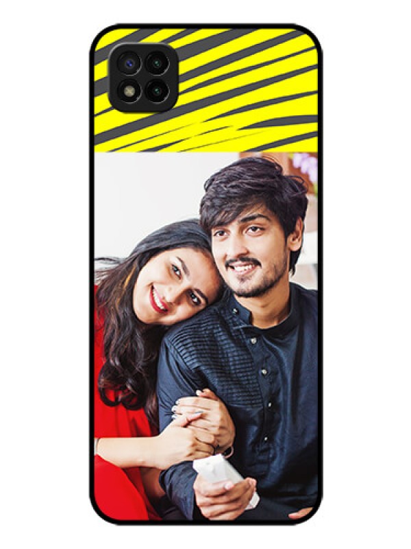 Custom Poco C3 Photo Printing on Glass Case - Yellow Abstract Design