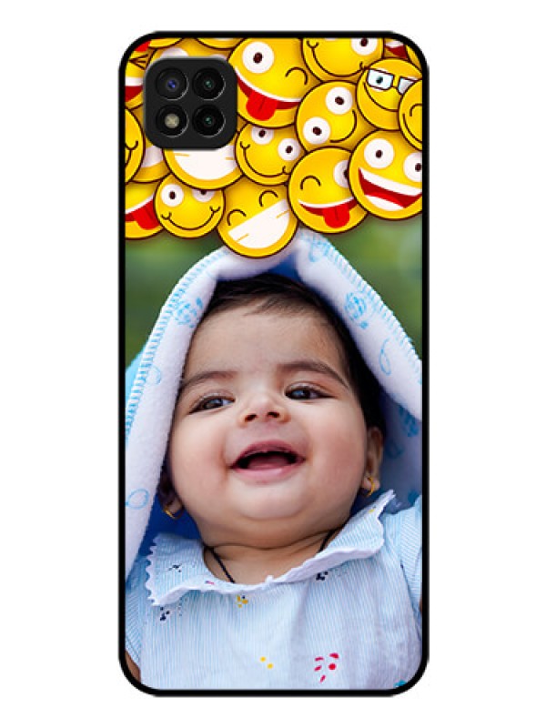 Custom Poco C3 Custom Glass Mobile Case - with Smiley Emoji Design