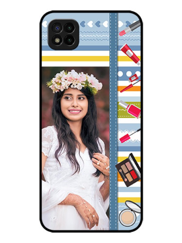 Custom Poco C3 Personalized Glass Phone Case - Makeup Icons Design