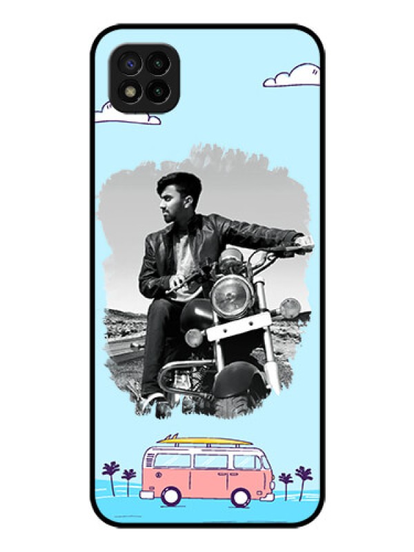 Custom Poco C3 Photo Printing on Glass Case - Travel & Adventure Design