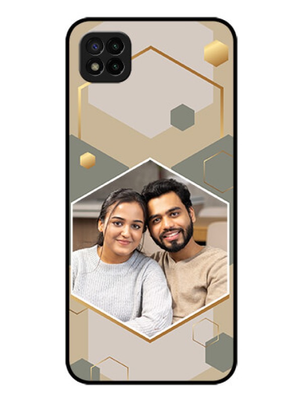 Custom Poco C3 Photo Printing on Glass Case - Stylish Hexagon Pattern Design