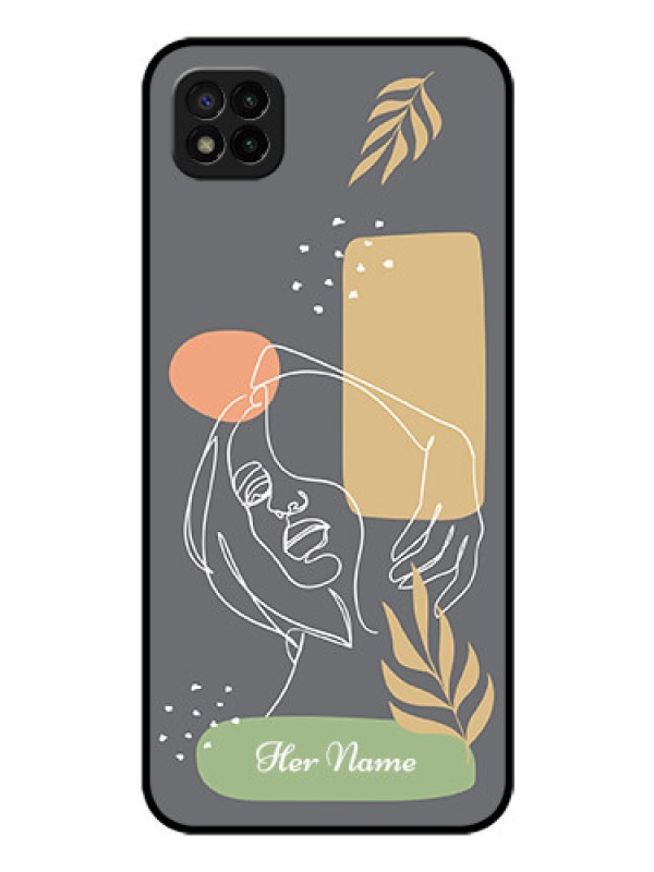 Custom Poco C3 Custom Glass Phone Case - Gazing Woman line art Design