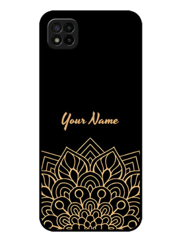 Custom Poco C3 Custom Glass Phone Case - Golden mandala Design