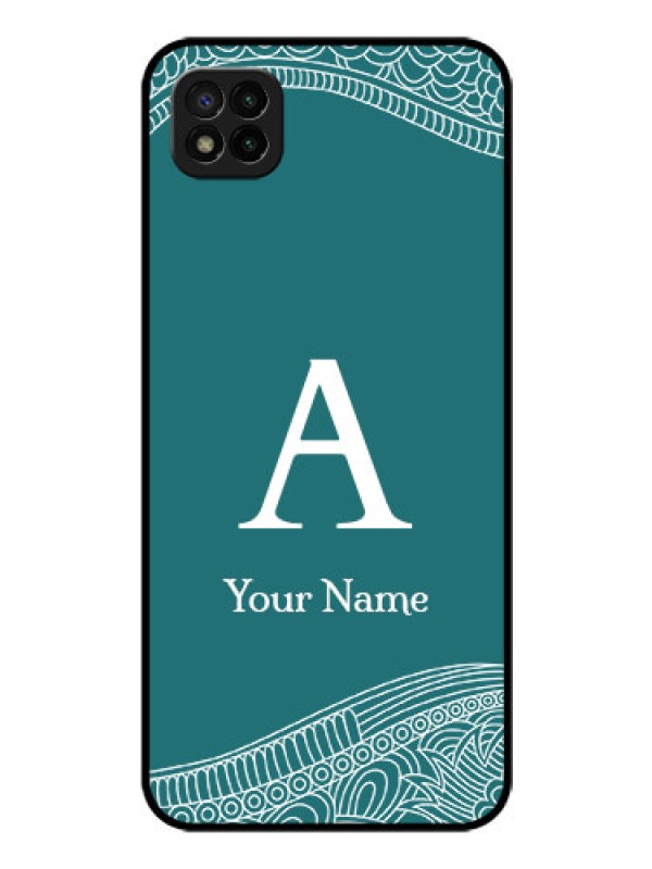 Custom Poco C3 Personalized Glass Phone Case - line art pattern with custom name Design