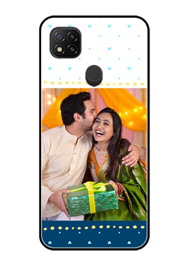 Poco C31 Personalized Glass Phone Case - White and Blue Abstract Design