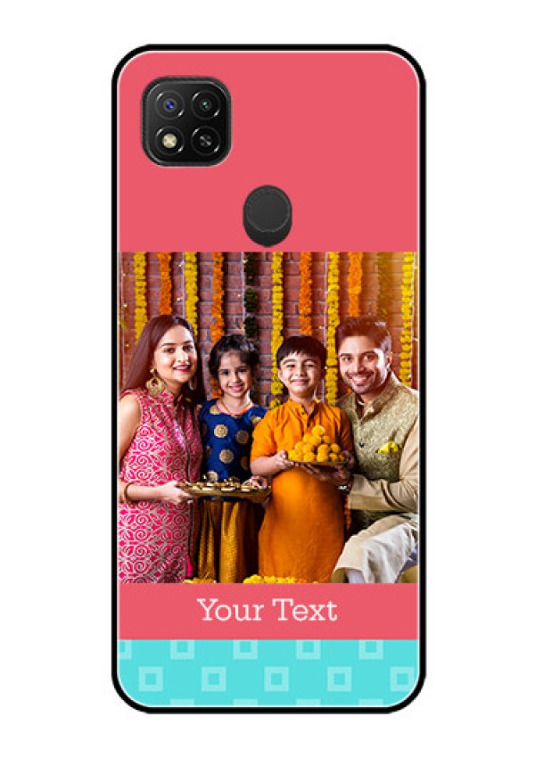 Poco C31 Personalized Glass Phone Case - Peach & Blue Color Design