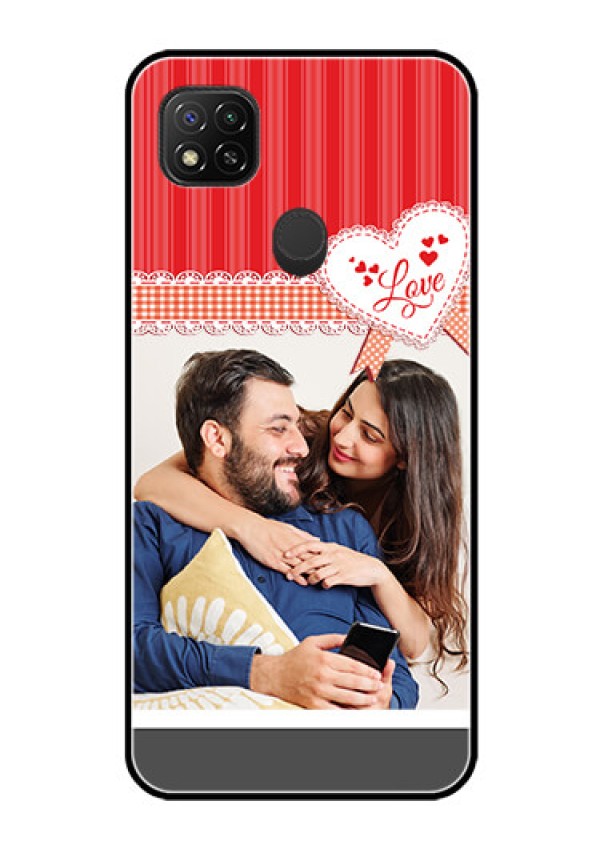 Poco C31 Custom Glass Mobile Case - Red Love Pattern Design