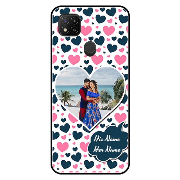 Poco C31 Custom Glass Phone Case - Pink & Blue Heart Design