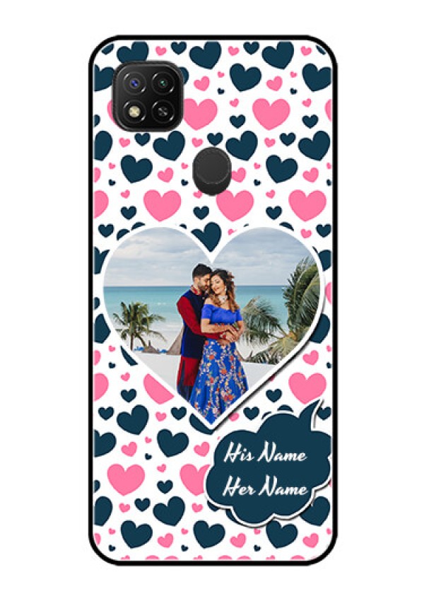 Poco C31 Custom Glass Phone Case - Pink & Blue Heart Design