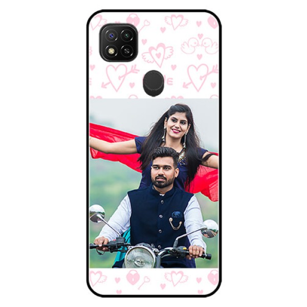 Poco C31 Custom Glass Mobile Case - Pink Flying Heart Design