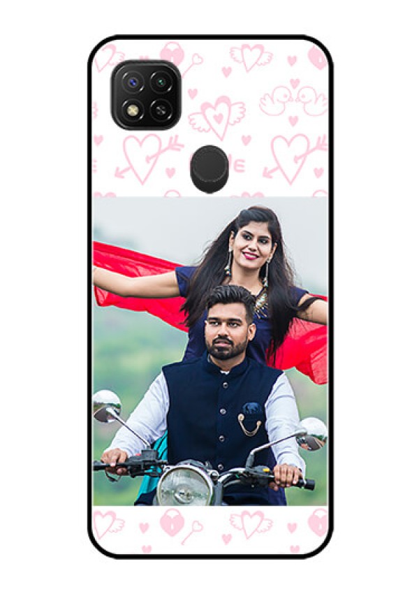 Poco C31 Custom Glass Mobile Case - Pink Flying Heart Design