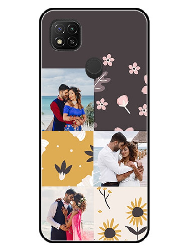 Custom Poco C31 Photo Printing on Glass Case - 3 Images with Floral Design