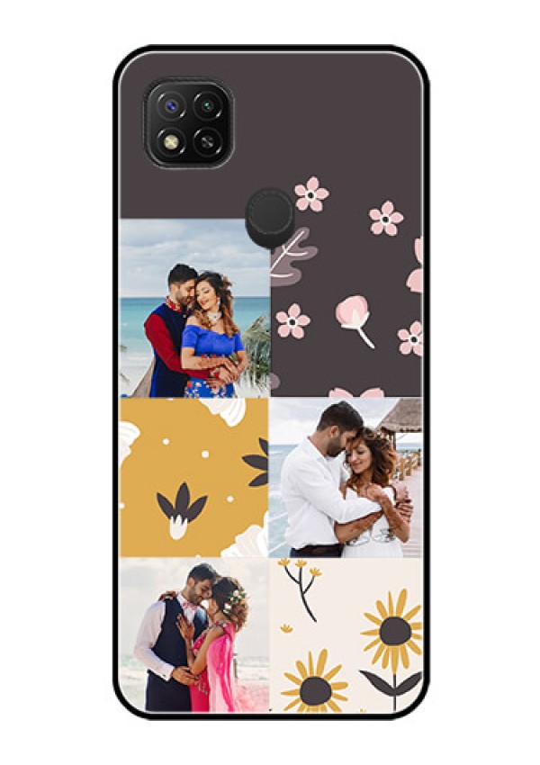 Poco C31 Photo Printing on Glass Case - 3 Images with Floral Design