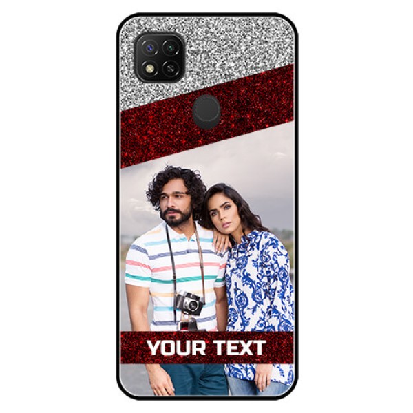 Poco C31 Personalized Glass Phone Case - Image Holder with Glitter Strip Design Poco C31 Personalized Glass Phone Case - Image Holder with Glitter Strip Design