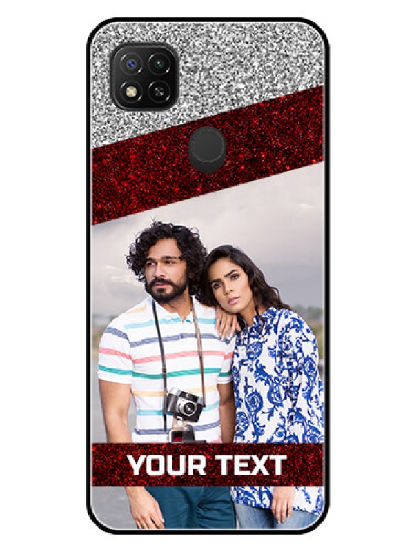 Custom Poco C31 Personalized Glass Phone Case - Image Holder with Glitter Strip Design