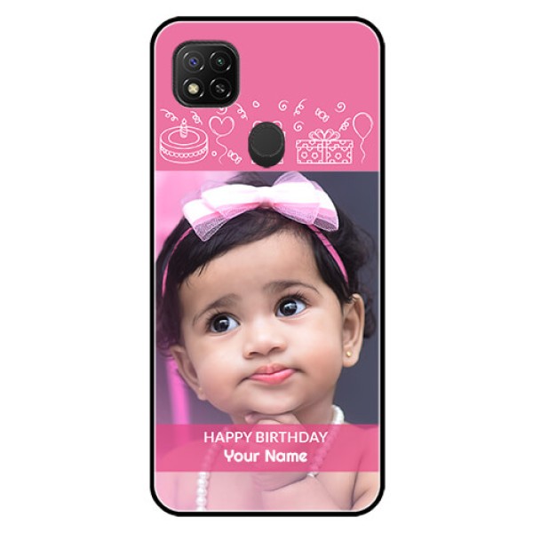 Poco C31 Photo Printing on Glass Case - with Birthday Line Art Design Poco C31 Photo Printing on Glass Case - with Birthday Line Art Design