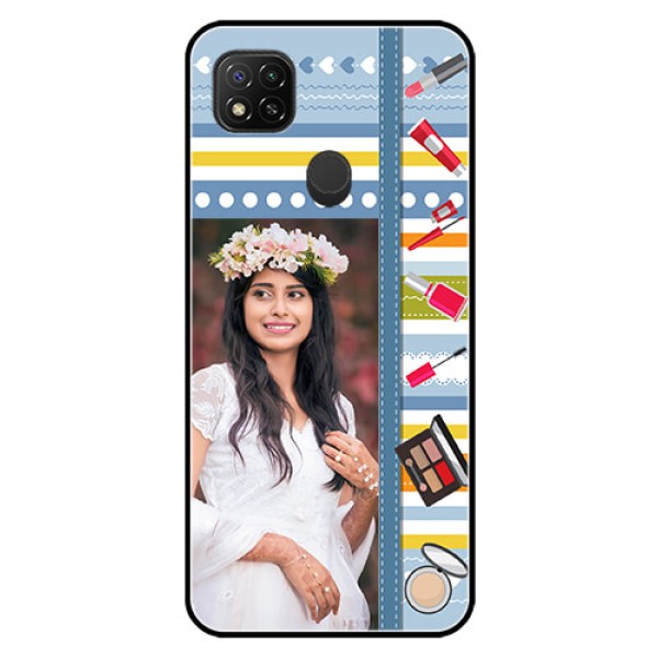 Poco C31 Personalized Glass Phone Case - Makeup Icons Design
