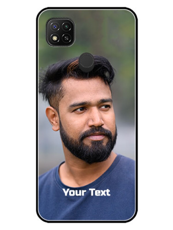 Custom Poco C31 Glass Mobile Cover: Photo with Text