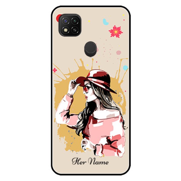 Poco C31 Photo Printing on Glass Case - Women with pink hat Design Poco C31 Photo Printing on Glass Case - Women with pink hat Design