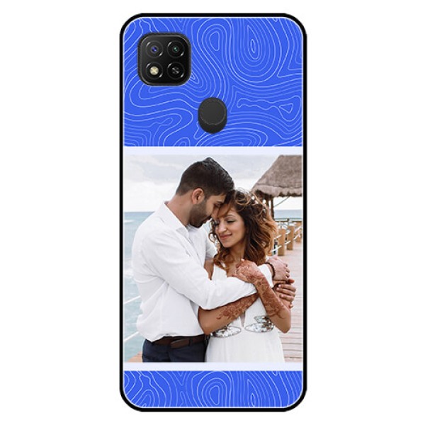 Poco C31 Custom Glass Mobile Case - Curved line art with blue and white Design Poco C31 Custom Glass Mobile Case - Curved line art with blue and white Design