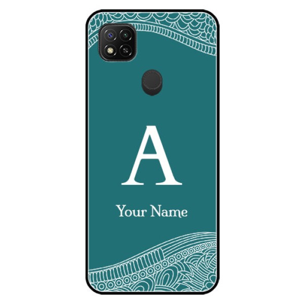 Poco C31 Personalized Glass Phone Case - line art pattern with custom name Design