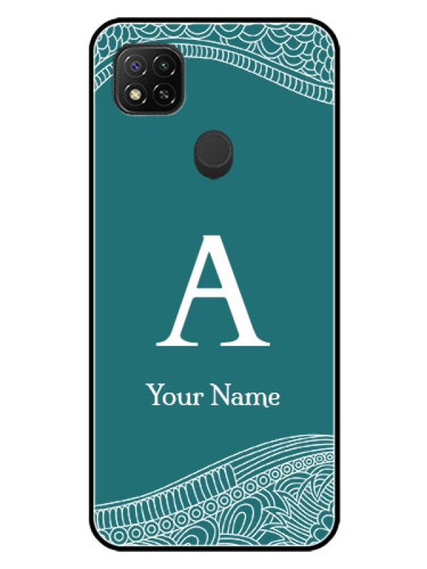 Custom Poco C31 Personalized Glass Phone Case - line art pattern with custom name Design