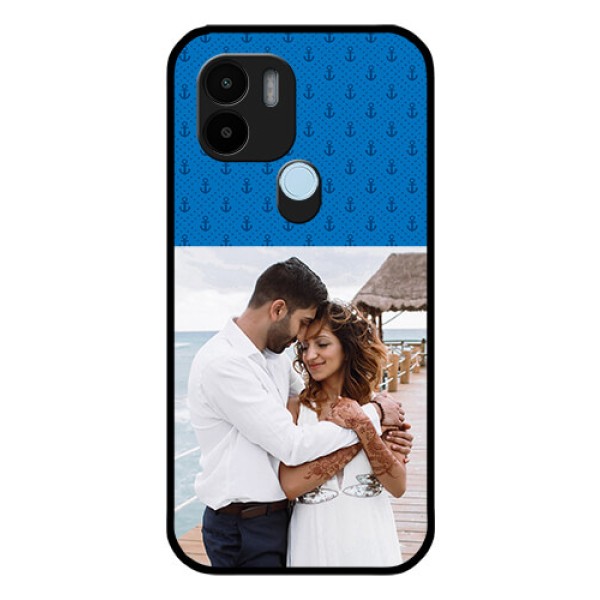 Poco C50 Photo Printing on Glass Case - Blue Anchors Design