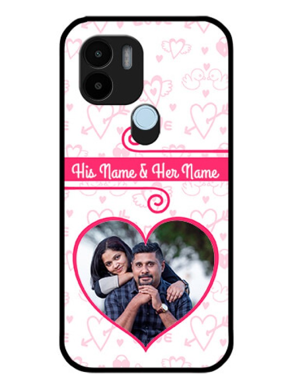 Custom Poco C50 Personalized Glass Phone Case - Heart Shape Love Design