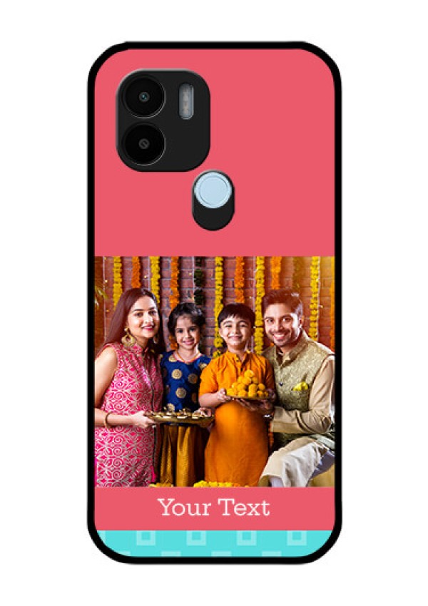 Poco C50 Personalized Glass Phone Case - Peach & Blue Color Design