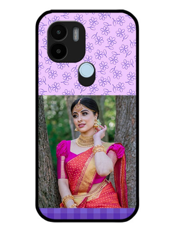 Custom Poco C50 Custom Glass Phone Case - Purple Floral Design