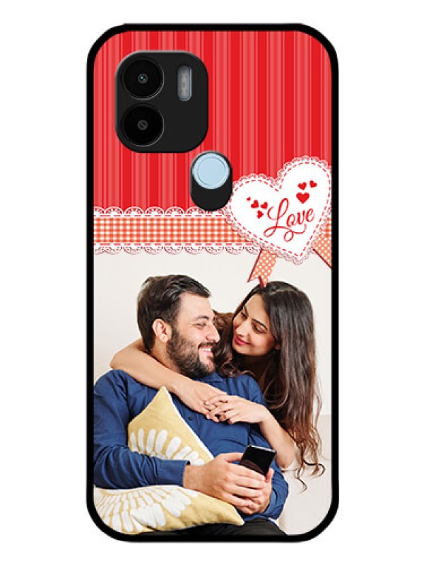 Custom Poco C50 Custom Glass Mobile Case - Red Love Pattern Design