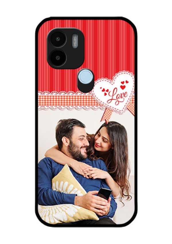 Poco C50 Custom Glass Mobile Case - Red Love Pattern Design